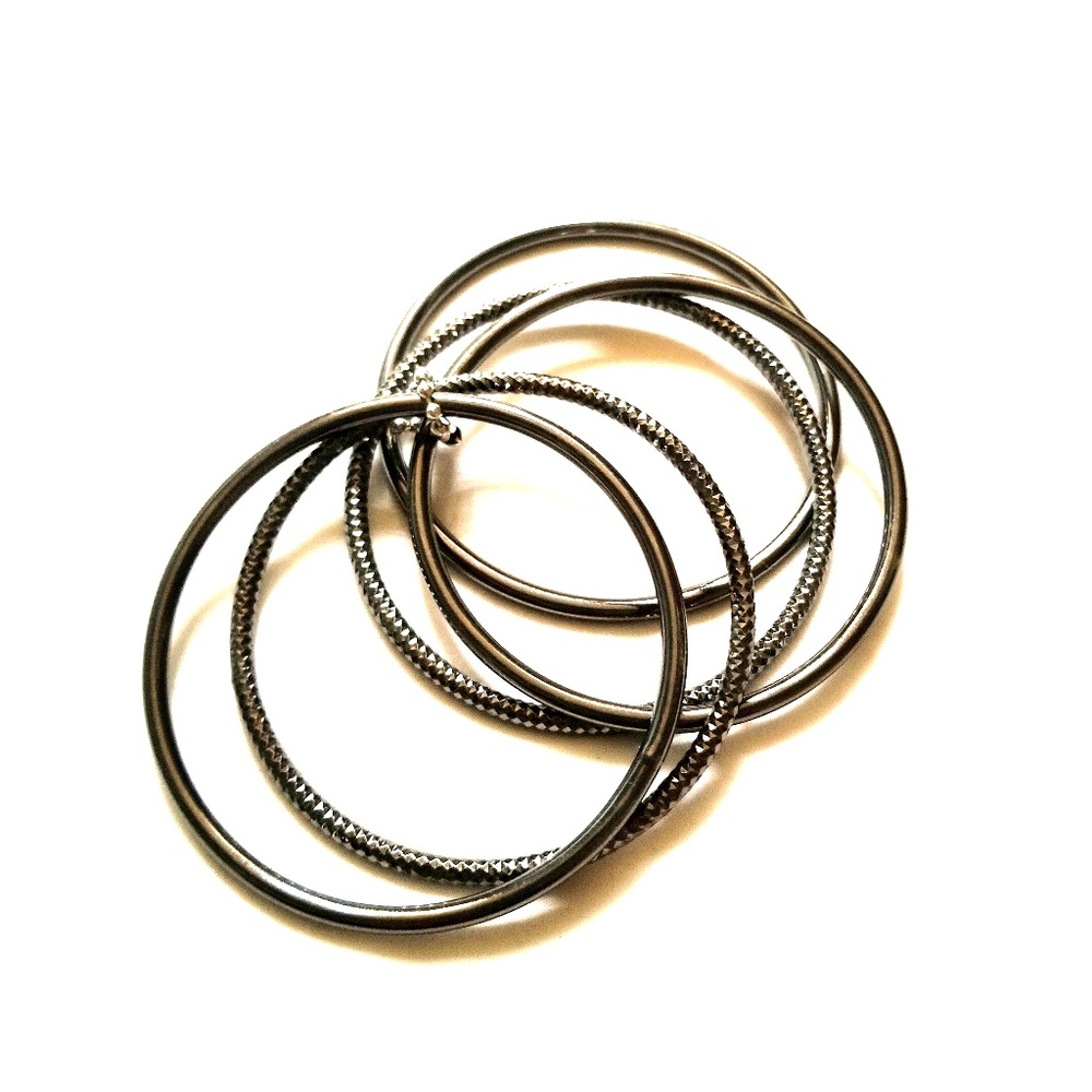 Loft Black Rhodium Sterling Bangle Set